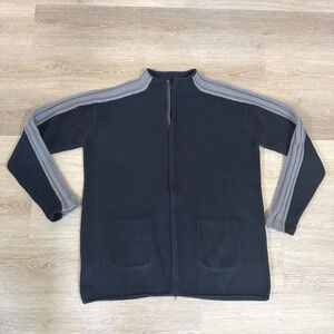 Jordan Full Zip Sweater Mens XLT Black 100% Wool Striped Sleeve Cardigan Vintage